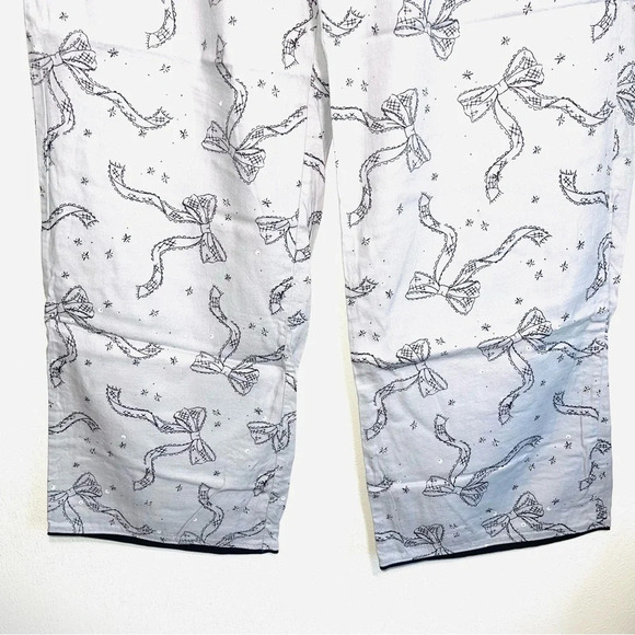 Victoria’s Secret Light Gray Black Bow Print Wide Leg Pajama Pants Small Women’s - Picture 5 of 12